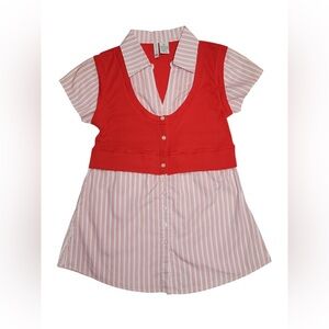 Vintage Y2K Preppy Red Stripped Collar Shirt  Womens Size Medium